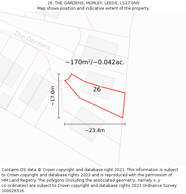 26, THE GARDENS, MORLEY, LEEDS, LS27 0NS: Plot and title map