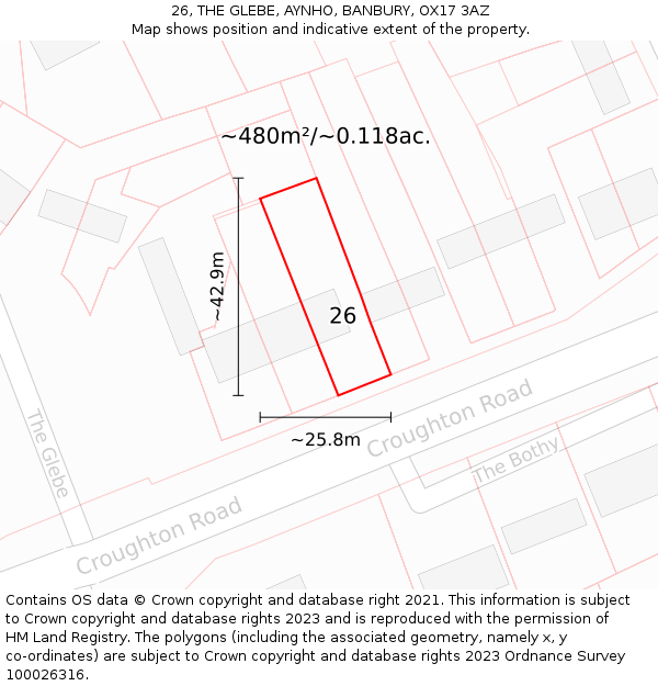 26, THE GLEBE, AYNHO, BANBURY, OX17 3AZ: Plot and title map