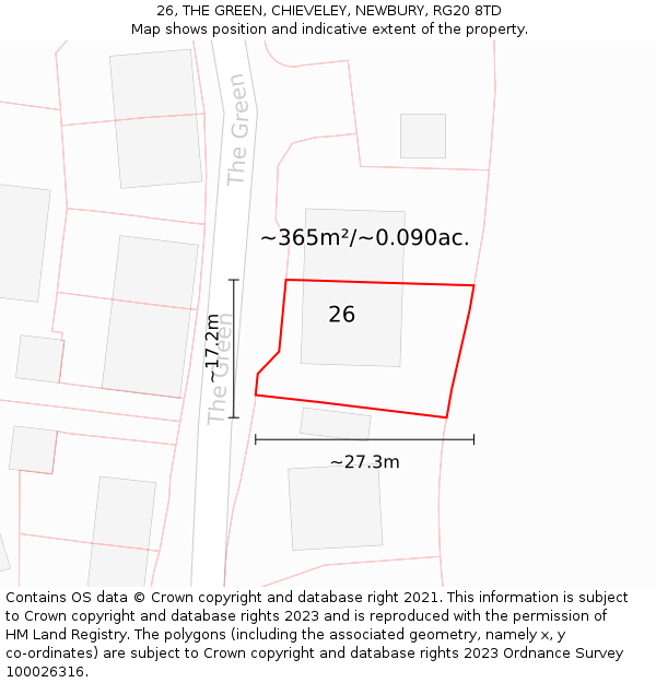 26, THE GREEN, CHIEVELEY, NEWBURY, RG20 8TD: Plot and title map