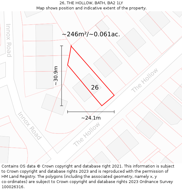 26, THE HOLLOW, BATH, BA2 1LY: Plot and title map