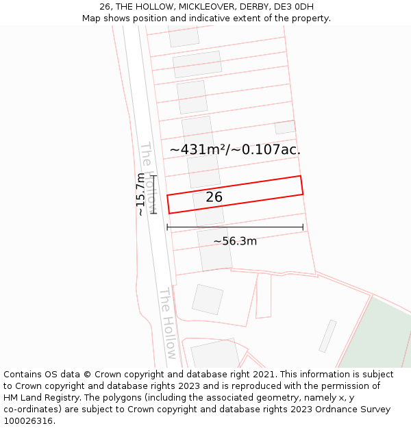 26, THE HOLLOW, MICKLEOVER, DERBY, DE3 0DH: Plot and title map