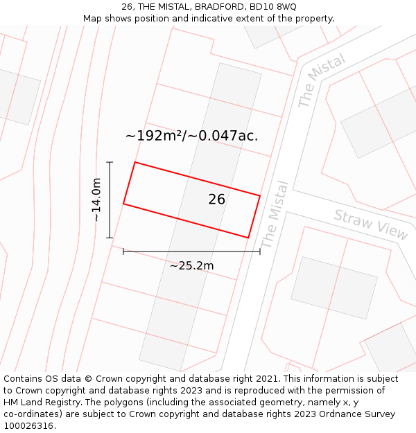 26, THE MISTAL, BRADFORD, BD10 8WQ: Plot and title map