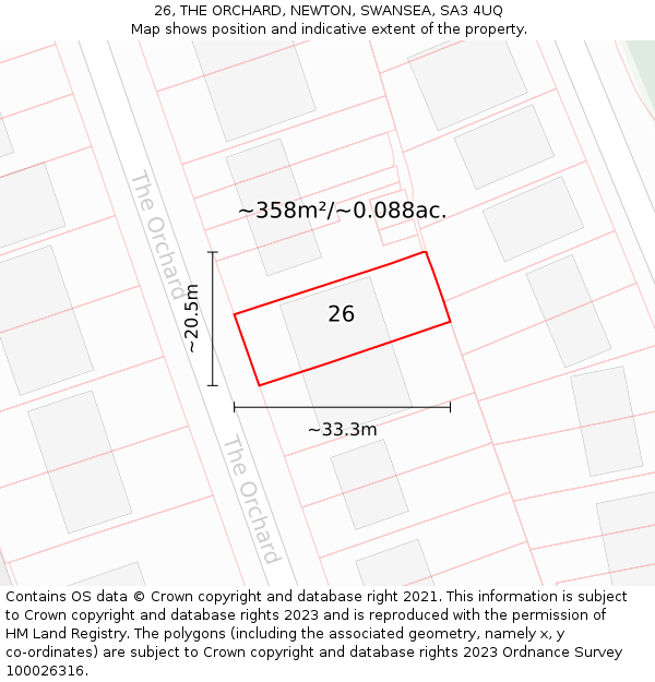 26, THE ORCHARD, NEWTON, SWANSEA, SA3 4UQ: Plot and title map