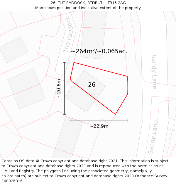 26, THE PADDOCK, REDRUTH, TR15 2AG: Plot and title map