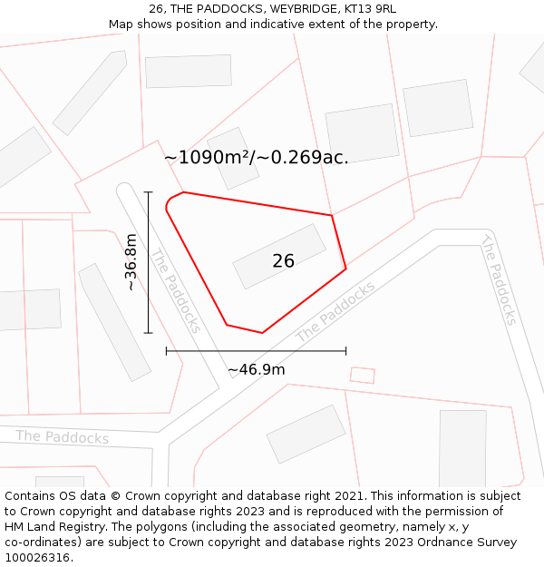 26, THE PADDOCKS, WEYBRIDGE, KT13 9RL: Plot and title map