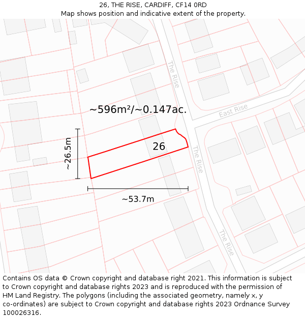 26, THE RISE, CARDIFF, CF14 0RD: Plot and title map