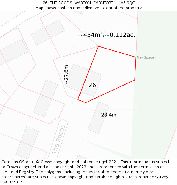 26, THE ROODS, WARTON, CARNFORTH, LA5 9QG: Plot and title map