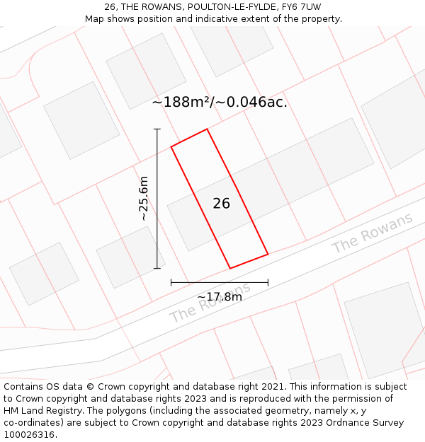 26, THE ROWANS, POULTON-LE-FYLDE, FY6 7UW: Plot and title map