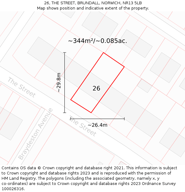 26, THE STREET, BRUNDALL, NORWICH, NR13 5LB: Plot and title map