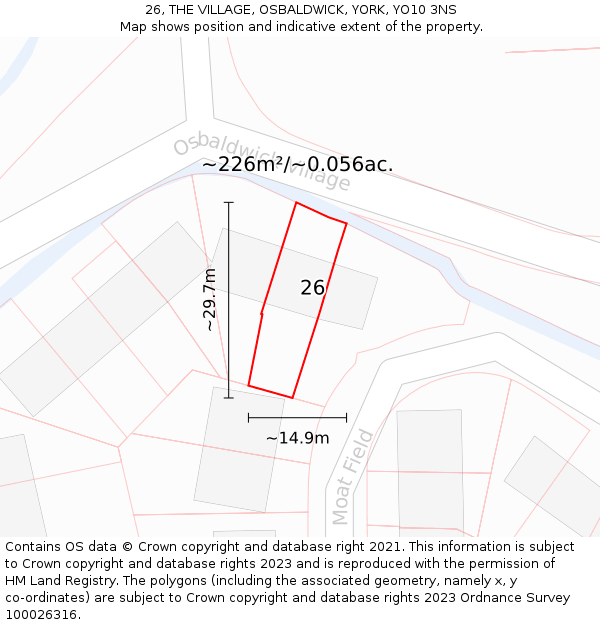 26, THE VILLAGE, OSBALDWICK, YORK, YO10 3NS: Plot and title map