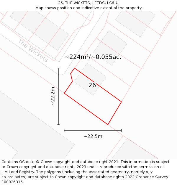 26, THE WICKETS, LEEDS, LS6 4JJ: Plot and title map