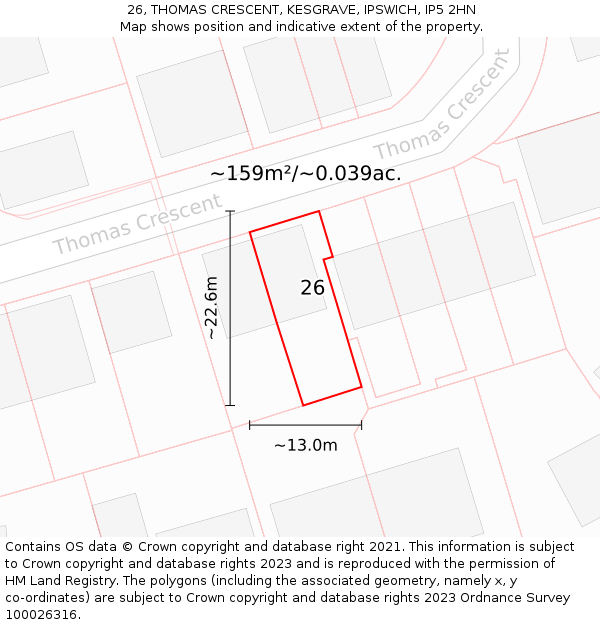 26, THOMAS CRESCENT, KESGRAVE, IPSWICH, IP5 2HN: Plot and title map