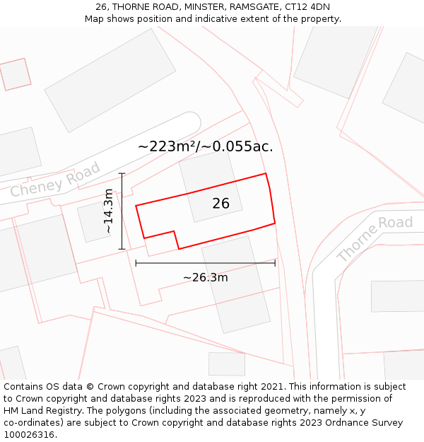 26, THORNE ROAD, MINSTER, RAMSGATE, CT12 4DN: Plot and title map