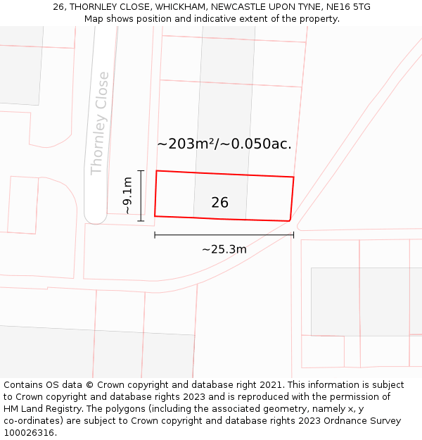 26, THORNLEY CLOSE, WHICKHAM, NEWCASTLE UPON TYNE, NE16 5TG: Plot and title map