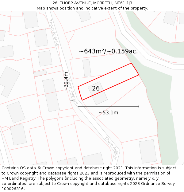 26, THORP AVENUE, MORPETH, NE61 1JR: Plot and title map