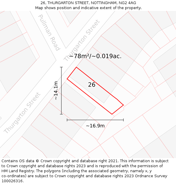 26, THURGARTON STREET, NOTTINGHAM, NG2 4AG: Plot and title map