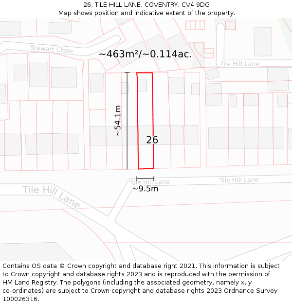 26, TILE HILL LANE, COVENTRY, CV4 9DG: Plot and title map