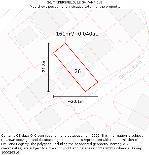 26, TINKERSFIELD, LEIGH, WN7 5LB: Plot and title map