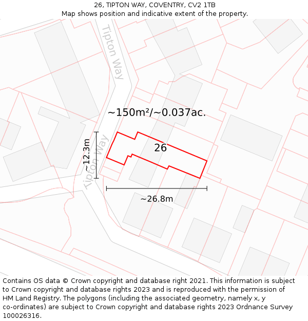 26, TIPTON WAY, COVENTRY, CV2 1TB: Plot and title map