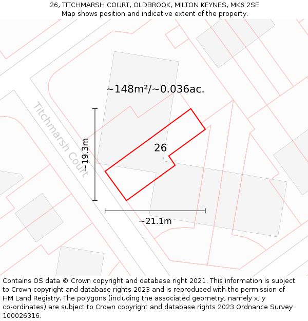 26, TITCHMARSH COURT, OLDBROOK, MILTON KEYNES, MK6 2SE: Plot and title map