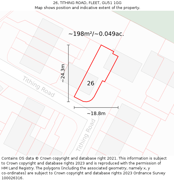 26, TITHING ROAD, FLEET, GU51 1GG: Plot and title map