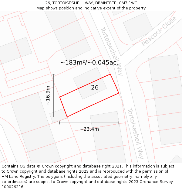 26, TORTOISESHELL WAY, BRAINTREE, CM7 1WG: Plot and title map