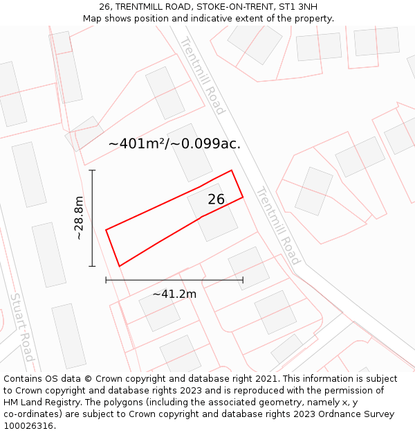 26, TRENTMILL ROAD, STOKE-ON-TRENT, ST1 3NH: Plot and title map