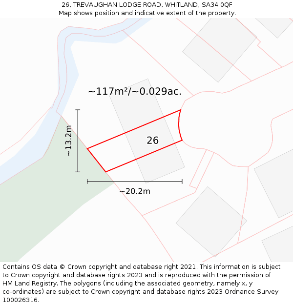 26, TREVAUGHAN LODGE ROAD, WHITLAND, SA34 0QF: Plot and title map