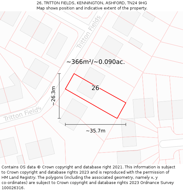 26, TRITTON FIELDS, KENNINGTON, ASHFORD, TN24 9HG: Plot and title map