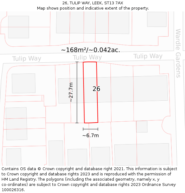 26, TULIP WAY, LEEK, ST13 7AX: Plot and title map