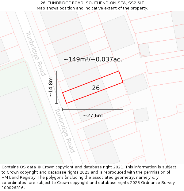 26, TUNBRIDGE ROAD, SOUTHEND-ON-SEA, SS2 6LT: Plot and title map