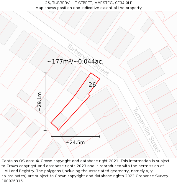 26, TURBERVILLE STREET, MAESTEG, CF34 0LP: Plot and title map