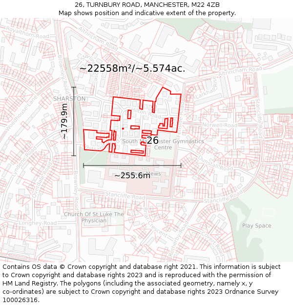 26, TURNBURY ROAD, MANCHESTER, M22 4ZB: Plot and title map