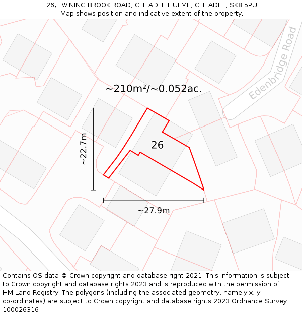 26, TWINING BROOK ROAD, CHEADLE HULME, CHEADLE, SK8 5PU: Plot and title map