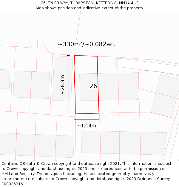 26, TYLER WAY, THRAPSTON, KETTERING, NN14 4UE: Plot and title map