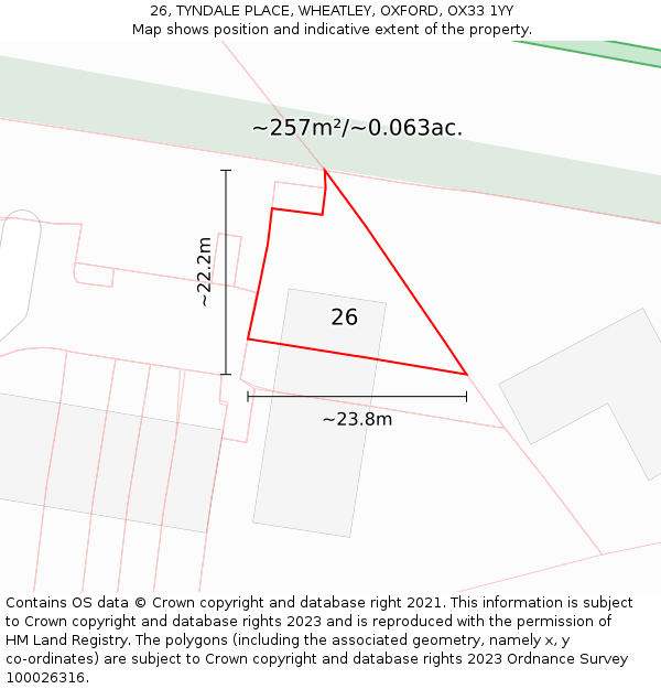 26, TYNDALE PLACE, WHEATLEY, OXFORD, OX33 1YY: Plot and title map