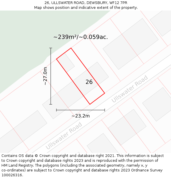 26, ULLSWATER ROAD, DEWSBURY, WF12 7PR: Plot and title map