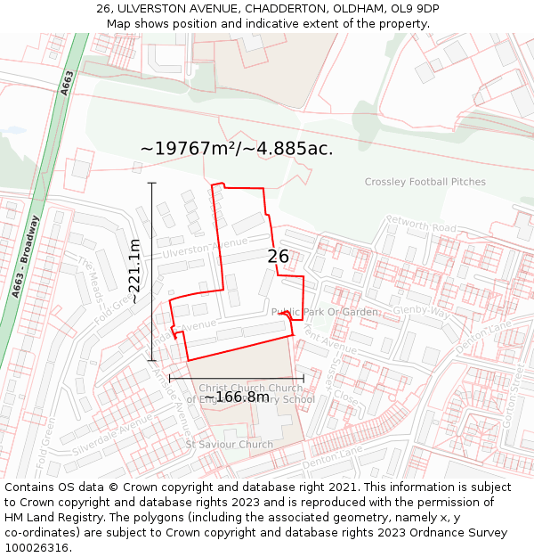 26, ULVERSTON AVENUE, CHADDERTON, OLDHAM, OL9 9DP: Plot and title map