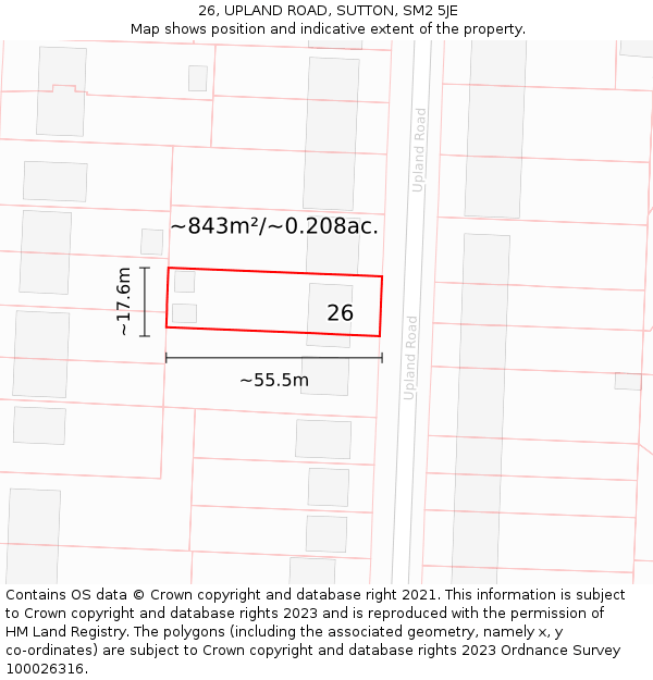 26, UPLAND ROAD, SUTTON, SM2 5JE: Plot and title map