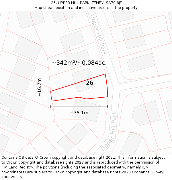 26, UPPER HILL PARK, TENBY, SA70 8JF: Plot and title map