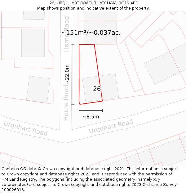 26, URQUHART ROAD, THATCHAM, RG19 4RF: Plot and title map