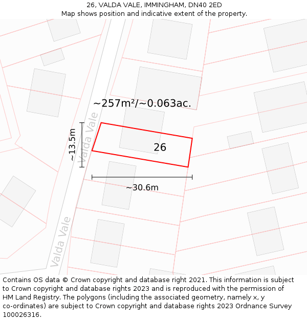 26, VALDA VALE, IMMINGHAM, DN40 2ED: Plot and title map