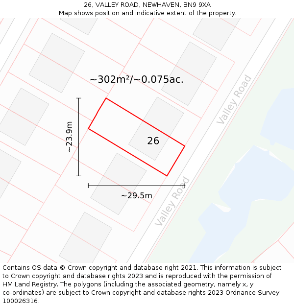 26, VALLEY ROAD, NEWHAVEN, BN9 9XA: Plot and title map