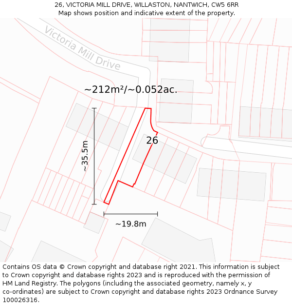 26, VICTORIA MILL DRIVE, WILLASTON, NANTWICH, CW5 6RR: Plot and title map