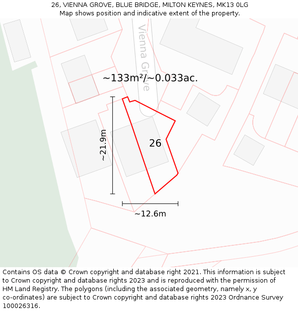 26, VIENNA GROVE, BLUE BRIDGE, MILTON KEYNES, MK13 0LG: Plot and title map