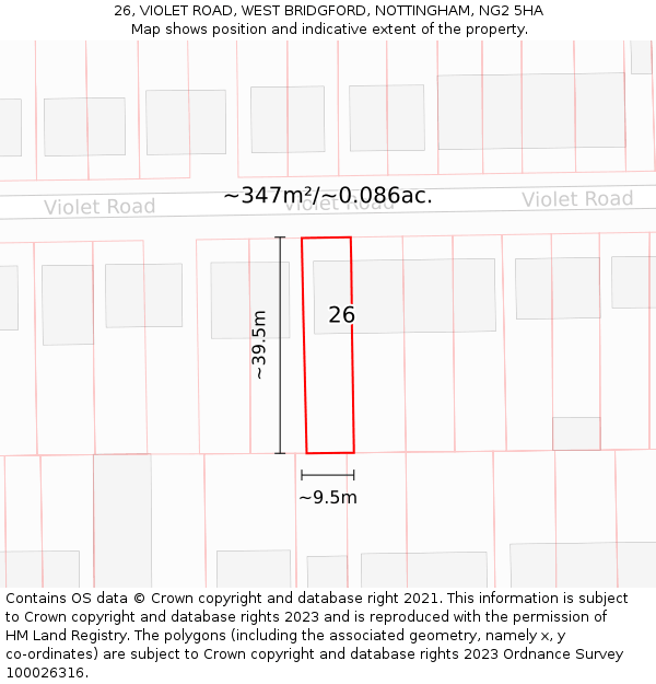 26, VIOLET ROAD, WEST BRIDGFORD, NOTTINGHAM, NG2 5HA: Plot and title map