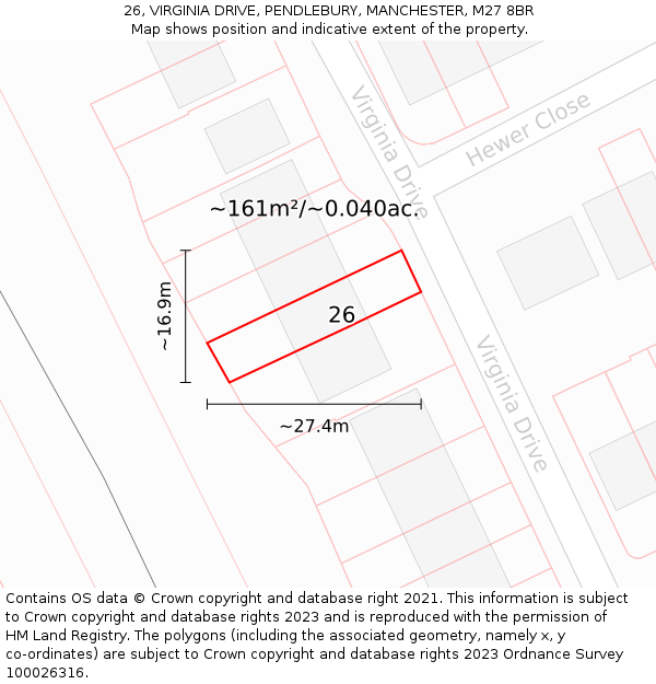 26, VIRGINIA DRIVE, PENDLEBURY, MANCHESTER, M27 8BR: Plot and title map