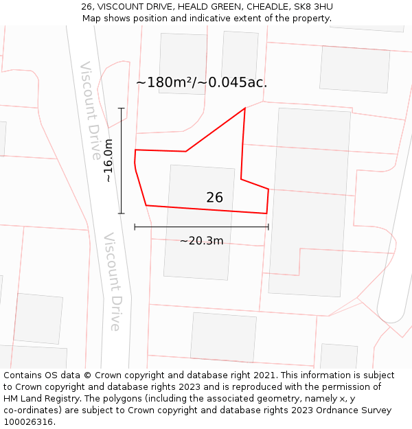 26, VISCOUNT DRIVE, HEALD GREEN, CHEADLE, SK8 3HU: Plot and title map