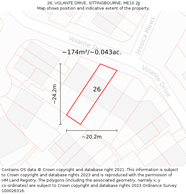 26, VOLANTE DRIVE, SITTINGBOURNE, ME10 2JJ: Plot and title map