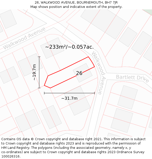 26, WALKWOOD AVENUE, BOURNEMOUTH, BH7 7JR: Plot and title map